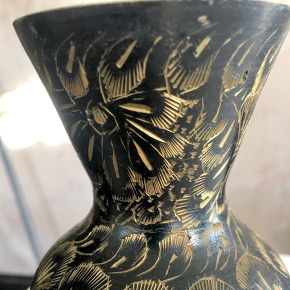 Vintage Etched Brass Vase Handmade India - Picture 10 of 12